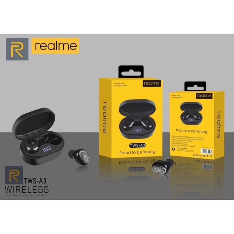 รุ่นใหม่สุด A3 Realme AirDotsproหูฟังบลูทูธTWS หูฟัง5.0 บลูทูธโทรศัพท์LED สำหรับiOS/Android