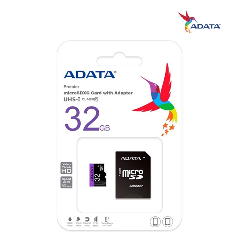 ADATA เมมโมรี่การ์ด รุ่น Premier Micro SDHC Class 10 UHS-I Speed 80 MB/s With SD Adapter (ADT-DH32GUICL10RA1) - 32GB
