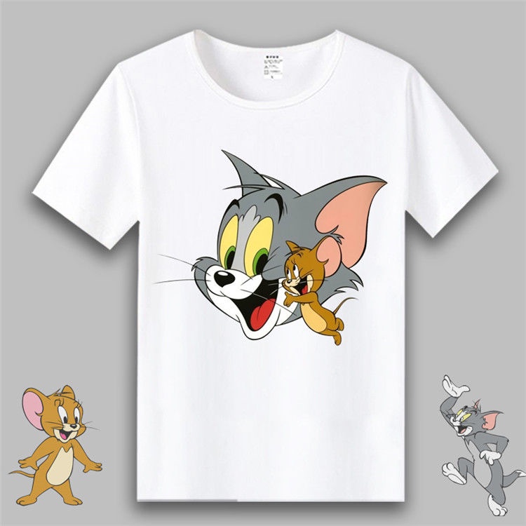 🔥เสื้อยืดแขนสั้นอนิเมะ Tom and Jerry สำหรับนักเรียนชายและหญิง
