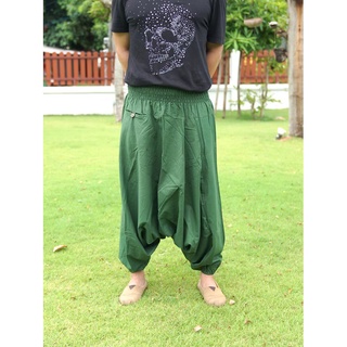 Halem Pants กางเกงโยคะขายาว กางเกงม้ง กางเกงฮาเรม (เขียวมะกอก)