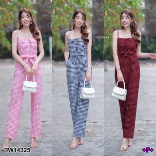 CS14325 จั๊มสูทยาวสายเดี่ยวลายสก็อต
