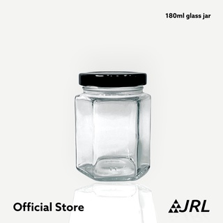 180ml Hexagonal Glass Jar ขวดแยม 6 เหลี่ยม พร้อมฝาปิดสีดำ