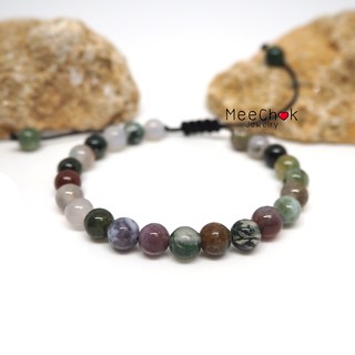 หินมอสอาเกต Moss Agate 6 มิล เชือกถัก ปรับขนาด กำไลหิน หินมงคล หินสี กำไลหินเสริมดวง By.Meechok