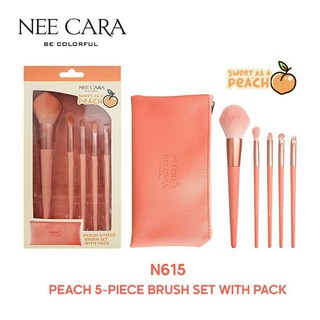 ชุดแปรงแต่งหน้าเซ็ตแปรงแต่งหน้าลูกพีช5ชิ้นพร้อมกระเป๋า N615 NEE CARA BRUSH SET 5 PIECE