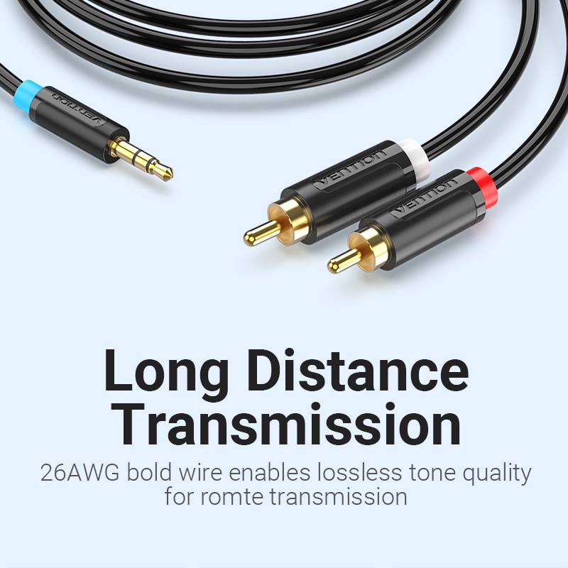 Vention Audio Cable 3.5MM สายสัญญาณเสียง Male to 2 Male RCA Adapter Cable HiFi For Laptop Cellphone Desktop MP3 3.5mm To