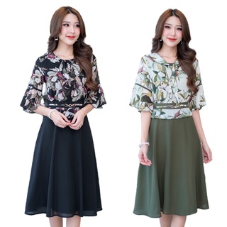 best2buy เดรส chiffon คอผูก เขียว ดำ ไซส์ M L XL XXL ชุดเดรส เสื้อผ้าผู้หญิง เสื้อผ้าและรองเท้าผู้หญิง เดรสผู้หญิง เดรสเ