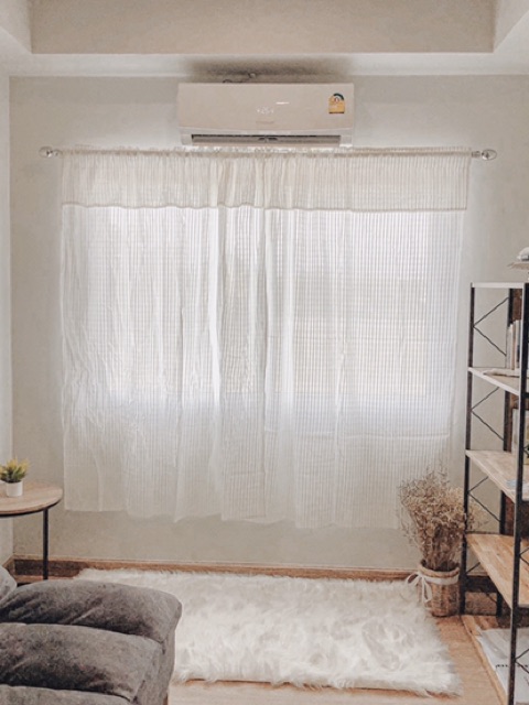 แนะนำ ผ้าม่าน ผ้าม่านหน้าต่าง สไตล์มินิมอล แบบมีเชิง 110x150 cm ผ้าฝ้ายแบบโปร่งพริ้วสีขาว B150 ราคาพิเศษ มีเก็บเงินปลายทาง