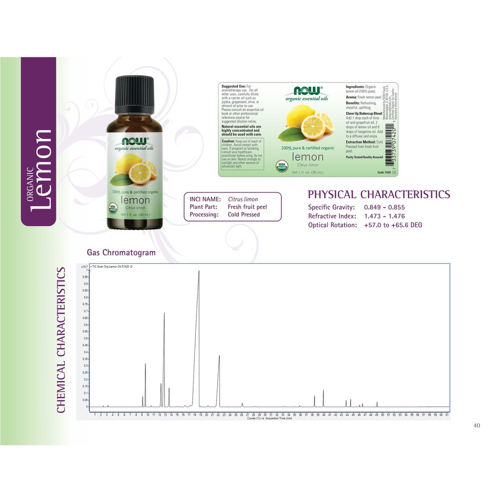 Now Lemon Essential Oil Organic 30 Ml น้ำมันหอมระเหย กลิ่นเลมอน