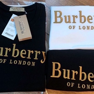 Burberry1 เสื้อยืดคอกลม แขนสั้น ปักลายตัวอักษร สีทอง สไตล์ยุโรป และอเมริกา สําหรับทุกเพศ BURBERRY1