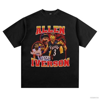 การพิมพ์ฝ้ายเสื้อยืดลําลอง แขนสั้น คอกลม ลาย NP2 NBA Allen Iverson Fan สไตล์วินเทจ สําหรับเล่นกีฬา PN2S-4XL