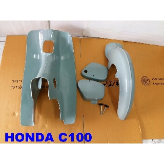 HONDA SUPERCUB C100 C105 PLASTIC SET - LEGSHIELD &amp; FRONT FENDER &amp; SIDE COVER "GREEN"  // บังโคลนหน้าครบชุด งานสวย