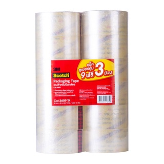 3เอ็ม สก๊อตช์ โอพีพีเทป สีใส 48 มม. x 40 เมตร แพ็ค 9 แถม 3 ม้วน1013463M Scotch Clear Packaging Tape 48mm x 40m x 9 Free