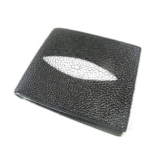 กระเป๋าธนบัตร กระเป๋าสตางค์ผู้ชาย หนังปลากระเบน กระเบน สีดำ Genuine Black Stingray Leather Bifold Men Card Wallet