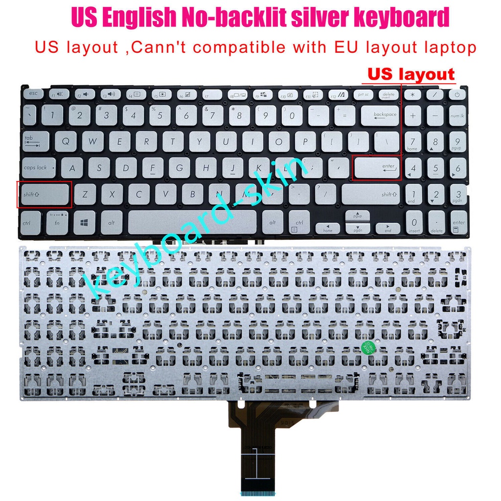 คีย์บอร์ด NO-backlit Silver US สําหรับ ASUS VivoBook X515 X515E X515EA X515MA X515J X515JA X515D X51