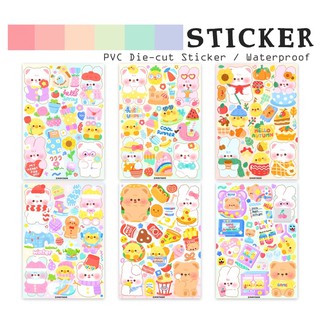 [3แผ่น100]SET 3 🍁PVCสติ๊กเกอร์ไดคัท น้องหมี น้องกระต่าย Pastel