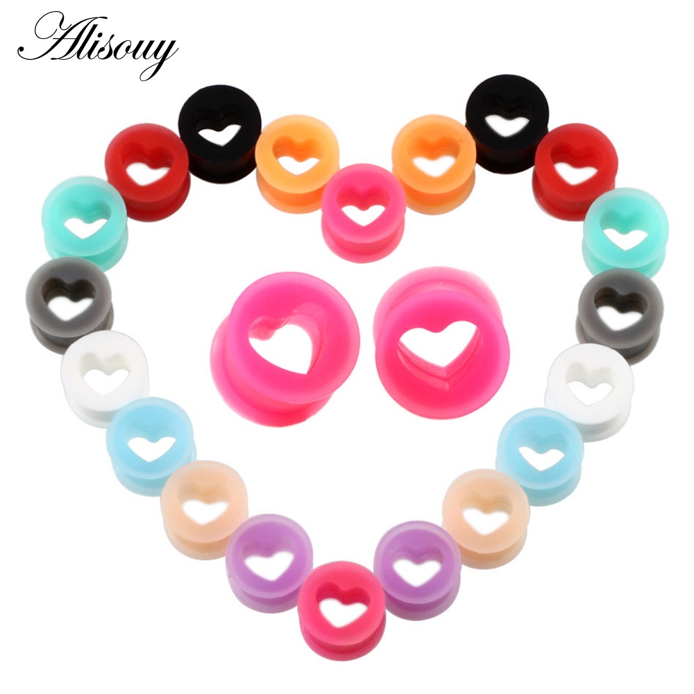 Alisouy 2 ชิ้นซิลิโคนยืดหยุ่นหัวใจหูเนื้ออุโมงค์ Soft Gauge ปลั๊กเจาะ Stretcher Expander Hollow ต่างหูเครื่องประดับ 4 มม.-20 มม.