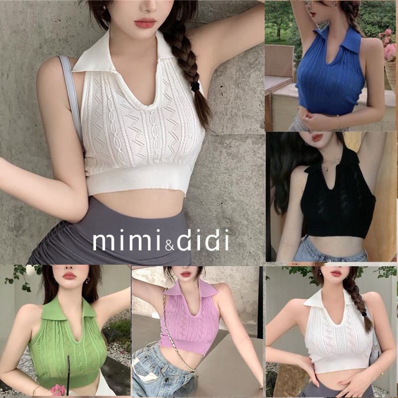 mimi&didi 💖 พร้อมส่ง เสื้อกล้ามแขนกุด เสื้อกล้ามไหมพรมสีพื้นคอสามเหลี่ยมทรงเป๊ะ 9721
