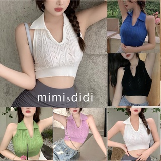 mimi&amp;didi 💖 พร้อมส่ง เสื้อกล้ามแขนกุด เสื้อกล้ามไหมพรมสีพื้นคอสามเหลี่ยมทรงเป๊ะ 9721