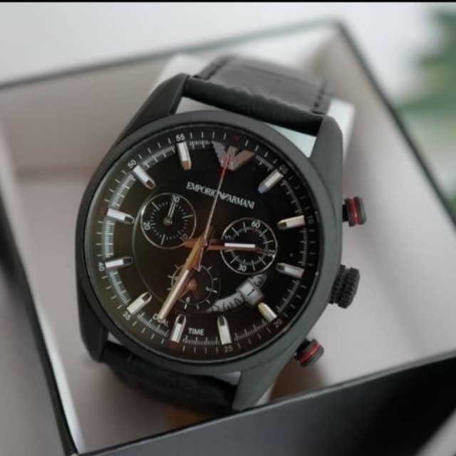 นาฬิกา EMPORIO ARMANI  Sportivo Black Dial BlackLeather Strap Men's Watch AR6035