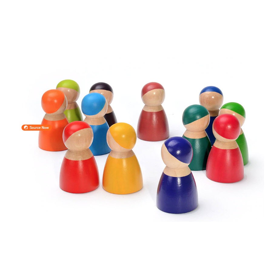 12 pcs Rainbow Wooden peg Dolls