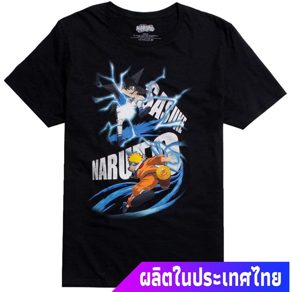 เสื้อยืดผ้าฝ้ายพรีเมี่ยม เสื้อยืดแขนสั้นนารูโตะ Hot Topic Naruto Shippuden Naruto &amp; Sasuke Powers T-Shirt Naruto men's S