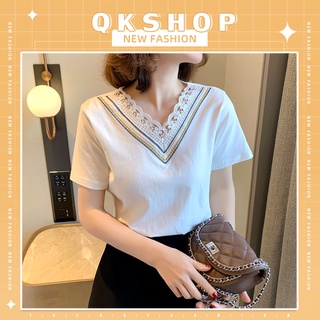 QKshop เสื้อแฟชั่นสไตล์สาวๆ ✨ สาวออฟฟิศต้องชอบ 💙 ใส่สบายมาก  ราคาสบายกระเป๋า 🔥 ดีเทลลูกไม้เบาๆ 🍋