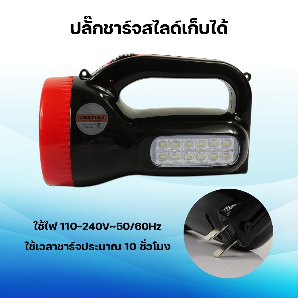 ไฟฉาย LED ไฟเอนกประสงค์ แรงสูง ชนิดชาร์จ เดินป่า ชาร์จไฟ ใช้งานในที่มืด เดินป่า Flashlight HL-890 - รูปที่ 4