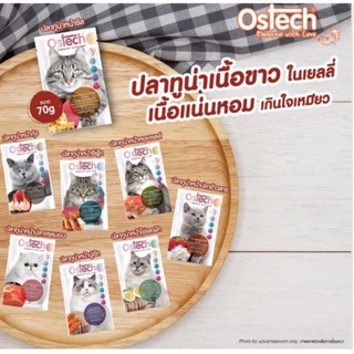 (ยกโหล 12 ห่อ)Ostech อาหารเปียกเเมว ทำจากปลาเนื้อขาว 70 กรัม x 12 ห่อ