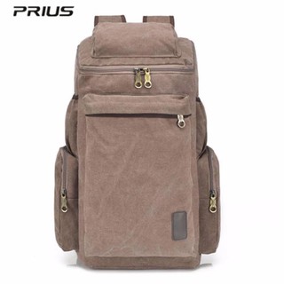 PRIUS กระเป๋าเป้ แคนวาส สะพายหลัง อเนกประสงค์สไตล์ เรโทร (Retro Style) (สีน้ำตาล/Brown)