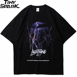 เสื้อยืดแขนสั้นลําลอง พิมพ์ลาย Thunder Lightning สไตล์ฮิปฮอป ฮาราจูกุ สตรีท สีดํา แฟชั่นฤดูร้อน สําหรับผู้ชาย 2021