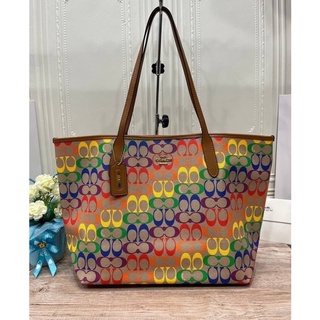 COACH C4181 CITY TOTE IN RAINBOW SIGNATURE CANVAS