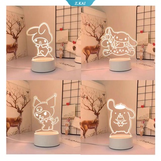 โคมไฟตั้งโต๊ะ LED รูปการ์ตูนอนิเมะ My Melody Cinnamoroll Kuromi Purin Dog Trichromatic ของขวัญสําหรับเด็ก