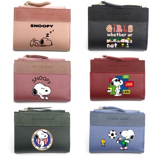 กระเป๋าสตางค์ใบสั้นน่ารักสำหรับผู้ชาย กระเป๋าใส่เหรียญ Snoopy ลายการ์ตูน สำหรับผู้หญิง