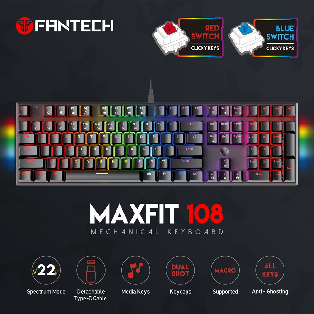 Mk855 MAXFIT 108 / MK856 MAXFIT 87 RGB คีย์บอร์ดแบบกลไก - สวิตช์สีน้ําเงิน / สวิตช์สีแดง