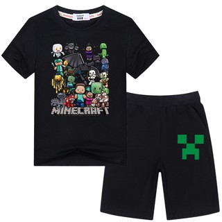 minecraft ชุดเสื้อผ้าฤดูร้อนสำหรับเด็กแขนสั้นเสื้อยืดและกางเกงขาสั้น 2 ชิ้นชุด