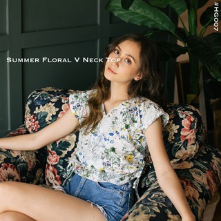 Hooga - เสื้อ Summer Floral V Neck Top #HG007