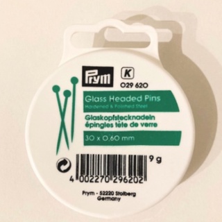 Prym Glass-headed pins, 0.60 x 30mm, 9g / เข็มหัวแก้ว ขนาด 0.60 x 30 มิลลิเมตร แบรนด์ Prym จากประเทศเยอรมนี (G029620)