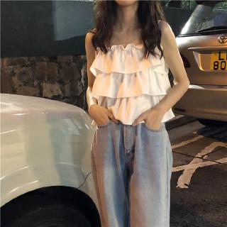 เสื้อกั๊ก ฤดูร้อนเวอร์ชั่นเกาหลีของใหม่หวานหลวมหลวมชีฟองน่าระทึกใจนอกสวมใส่เสื้อชั้นในสตรีนักเรียนเซ็กซี่ bottoming เสื้