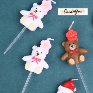 [Card4You]🧸เทียนน้องหมีดอกไม้ 3 แท่ง/แพ๊ค