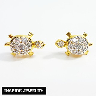 Inspire Jewelry (NN) ,ต่างหูเต่าฝังเพชร งานจิวเวลรี่ ตัวเรือนหุ้มทอง 100% 24K นำโชค เสริมดวง