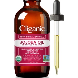 Cliganic 100% Pure &amp; Natural Certified Organic Jojoba Oil 4 fl oz (120 ml) โจโจ้บา ออย ออแกนิค บริสุทธิ์ ธรรมชาติ 100%