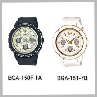 Baby-G👉Bga-151-7B  ขาวทอง, Bga-150F-1Aสีดำด้านหน้าปัดลายดอก