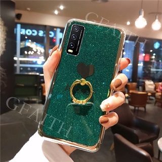 เคสโทรศัพท์ VIVO Y20 2020 New Phone Case CoreBling Glitter Be Loved Silicone Softcase With Ring Holder Cover For VIVO Y20 Casing