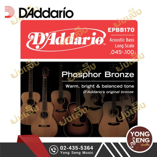 D'ADDARIO สายกีตาร์เบสโปร่ง 4 สาย Phosphor Bronze-Long Scale รุ่น EPBB170 (Yong Seng Music)
