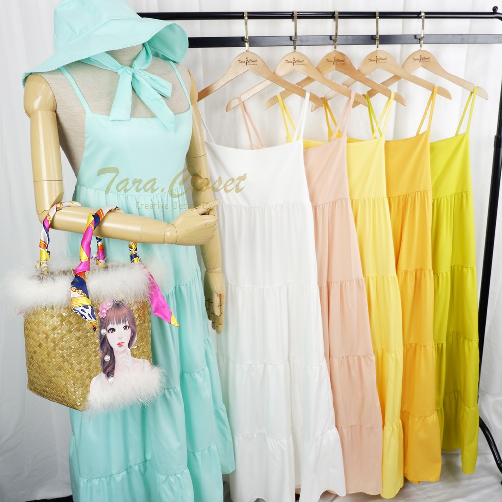 PE051 TARA Set Dress สายเดี่ยวเดรส ชุด+หมวก มียางสม็อกหลัง พร้อมหมวกปีกกว้าง เนื้อผ้าไหมอิตาลี ผ้าสวย พริ้ว เบาแต่ไม่บาง ราคา ถูกที่สุด ดีลบีเคเค แกลเลอรีภาพที่ 9