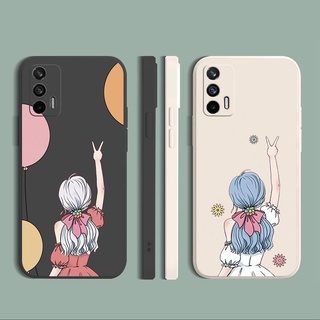 เคสโทรศัพท์ ซิลิโคนนิ่ม ขอบตรง ลายเด็กผู้หญิง พระอาทิตย์ตก สําหรับ OPPO A16 A94 A53 A15 A15S A12 A7 A5S A52 A72 A92 A74 A54