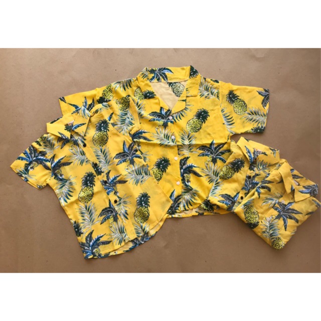 เสื้อฮาวายลายสัปรด คู่แม่-ลูก สีเหลือง (มีลูกแยกขายด้วยนะคะ)