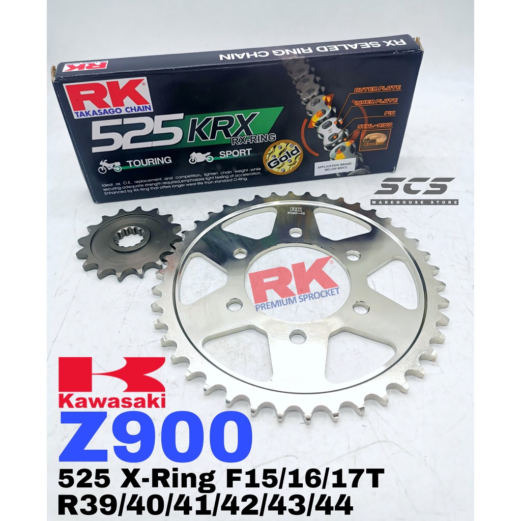 RK เฟืองชุด Kawasaki Z900 GB KRX X-Ring สีดําทอง Chain Rantai Xring 525 Z 900 เกียร์อุปกรณ์เสริม Par