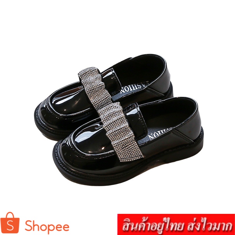 COCO รองเท้าคัชชูเด็กผู้หญิง ติดเพชรคาด (สีดำ) รุ่น YNK9988