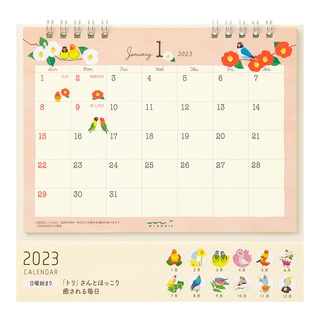 MIDORI Calendar Ring M Bird 2023 (D31232006) / ปฏิทินตั้งโต๊ะ ปี 2023 ขนาด M ลายน้องนก แบรนด์ MIDORI จากประเทศญี่ปุ่น